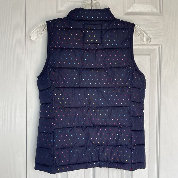 Gap Teen Girls puffer vest Water Resistant Large Blue Polka Dots - Picture 2 of 11